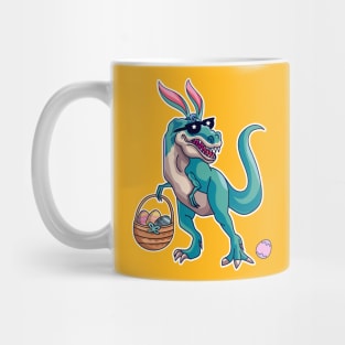 T Rex Easter Bunny With Eggs Basket Funny Dinosaur Boys Kids Mug